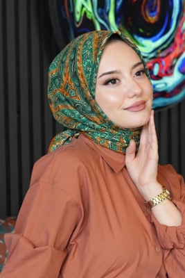 Etnik Yıldız Desen Zümrüt Soft Pamuk Eşarp - 1