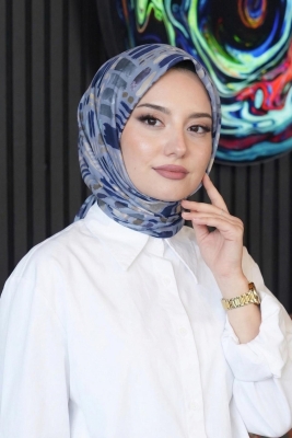 Fırça Desen İndigo Soft Pamuk Eşarp - 1