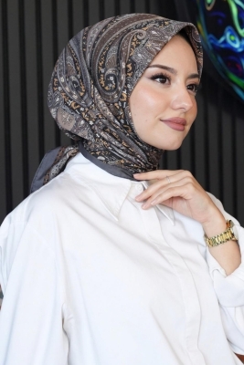 Karma Motif Desen Füme Soft Pamuk Eşarp - 1