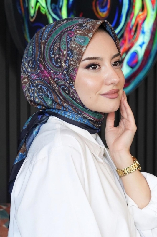 Karma Motif Desen Haki Soft Pamuk Eşarp - 1