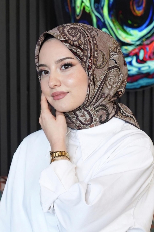 Klasik Paisley Desen Vizon Soft Pamuk Eşarp - 1