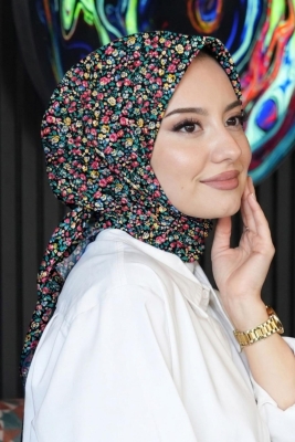 Mini Çiçek Desen Fuşya Soft Pamuk Eşarp - 1