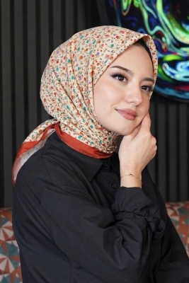 Mini Çiçek Desen Mercan Soft Pamuk Eşarp - 1