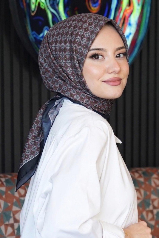 Mozaik Desen Bordo Soft Pamuk Eşarp - 1