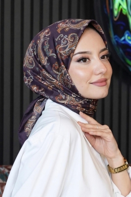 Paisley Desen Acı Kahve Soft Pamuk Eşarp - 1