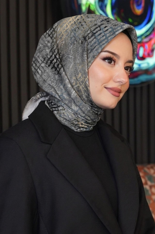 Rüya Desen Gri Soft Pamuk Eşarp - 1