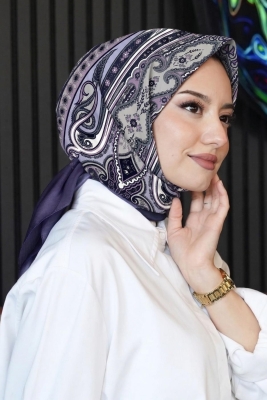Şahmeran Desen Lila Soft Pamuk Eşarp - 1