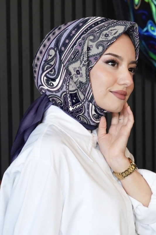 Şahmeran Desen Lila Soft Pamuk Eşarp - 1