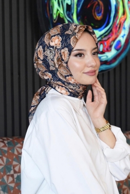 Şakayık Desen Taba Soft Pamuk Eşarp - 1