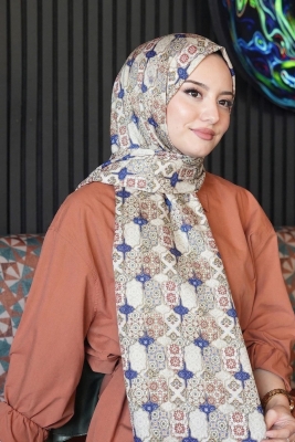 Geometrik Desen Mavi Soft Pamuk Şal 