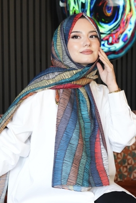 Dalgalı Desen Çok Renkli Soft Pamuk Şal 