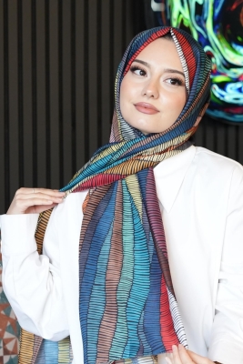 Dalgalı Desen Çok Renkli Soft Pamuk Şal - 3