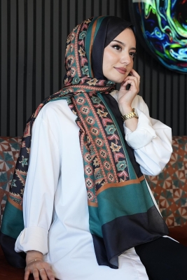 Çiçek Desen Yeşil Soft Pamuk Şal 