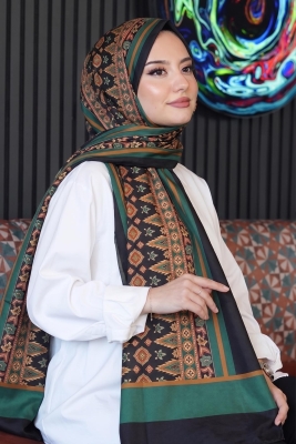 Çiçek Desen Yeşil Soft Pamuk Şal 