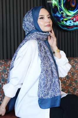 Çiçek Desen Turkuaz Soft Pamuk Şal 