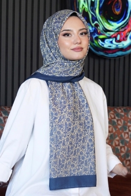 Çiçek Desen Turkuaz Soft Pamuk Şal 