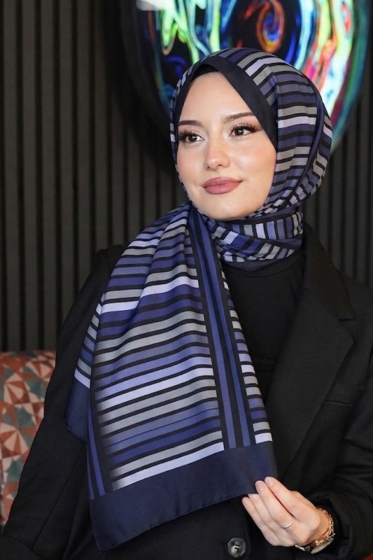 Çizgili Desen Mor Soft Pamuk Şal - 1