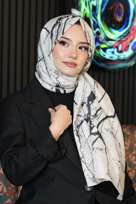 Mermer Desen Bej Soft Pamuk Şal - 2