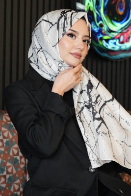 Mermer Desen Bej Soft Pamuk Şal - 4