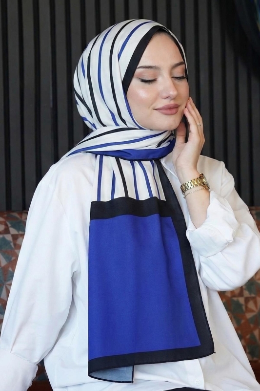 Zebra Desen Mavi Soft Pamuk Şal - 1