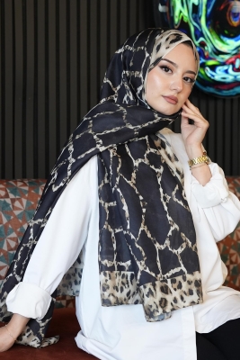 Mermer Desen Siyah Soft Pamuk Şal 