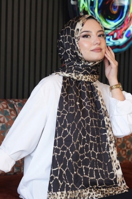 Mermer Desen Siyah Soft Pamuk Şal 