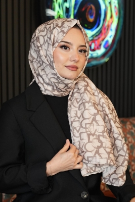 Geometrik Desen Bej Soft Pamuk Şal 