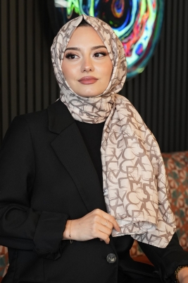 Geometrik Desen Bej Soft Pamuk Şal - 3