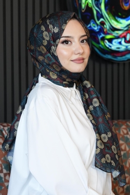 Çiçek Desen Koyu Yeşil Soft Pamuk Şal 