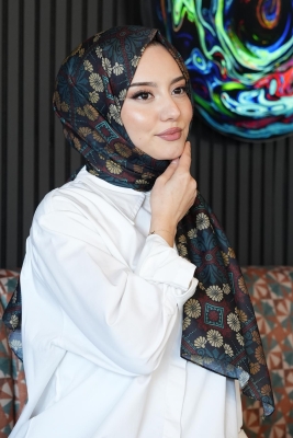 Çiçek Desen Koyu Yeşil Soft Pamuk Şal - 3