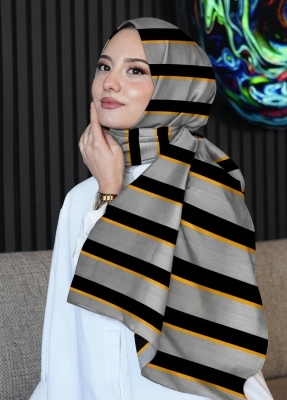 Çizgili Desen Gri Soft Pamuk Şal 