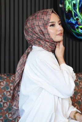 Geometrik Desen Açık Kahverengi Soft Pamuk Şal - 1