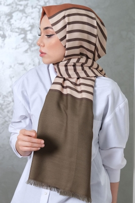 Çizgili Desen Altın Sarısı Soft Pamuk Şal 