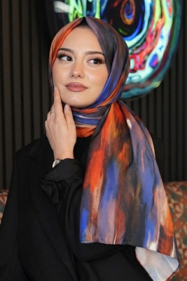 Sanat Desen Turuncu Soft Pamuk Şal 