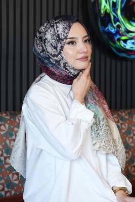 Dalgalı Desen Yeşil Soft Pamuk Şal - 2