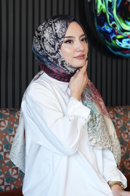Dalgalı Desen Yeşil Soft Pamuk Şal - 2