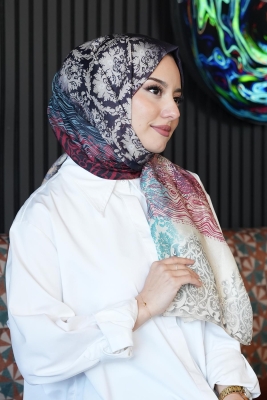 Dalgalı Desen Yeşil Soft Pamuk Şal - 3