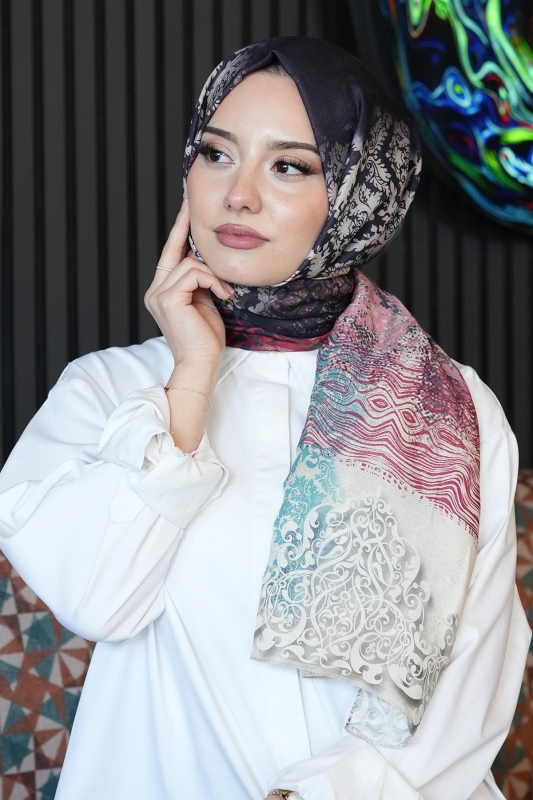 Dalgalı Desen Yeşil Soft Pamuk Şal - 4