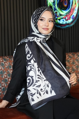 Barok Desen Siyah - Beyaz Soft Pamuk Şal 