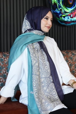 Çiçek Desen Açık Mavi Soft Pamuk Şal 