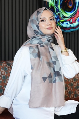 Üçgen Desen Krem Soft Pamuk Şal 
