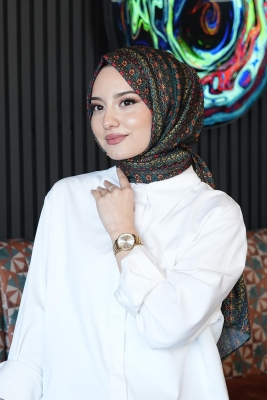 Etnik Desen Koyu Yeşil Soft Pamuk Şal 