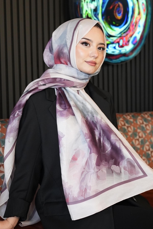 Akverel Desen Gül Kurusu Soft Pamuk Şal - 1