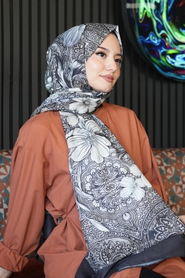 Barok Çiçek Desen Taş Soft Pamuk Şal - 1