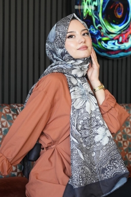 Barok Çiçek Desen Taş Soft Pamuk Şal - 2