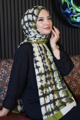 Batik Çizgi Desen Zeytuni Soft Pamuk Şal - 1