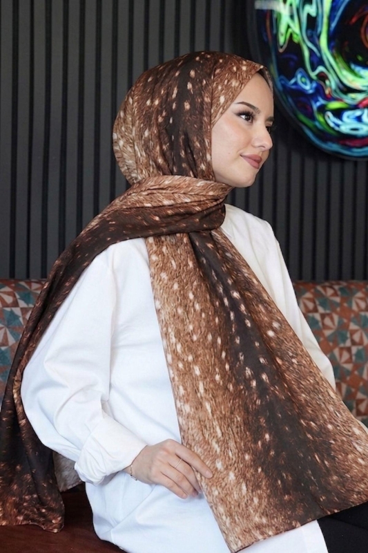 Ceylan Desen Kahverengi Soft Pamuk Şal - 1