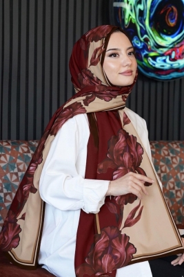 Çiçek Desen Bordo Soft Pamuk Şal - 1
