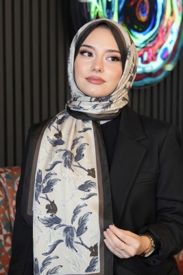 Çiçek Desen Bronz Kahve Soft Pamuk Şal - 1