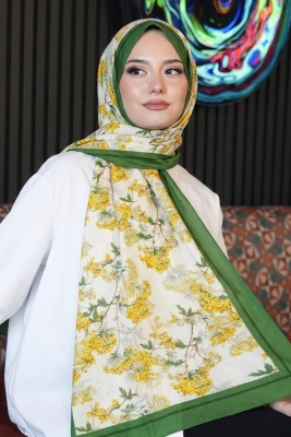 Çiçek Desen Sarı Soft Pamuk Şal - 1